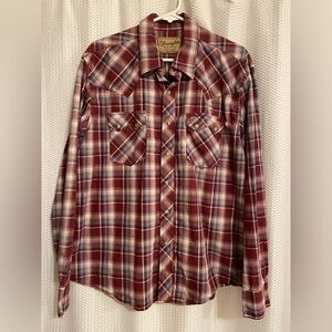 Wrangler Retro Red Plaid Long Sleeve Western Shirt Snap Closure Size XL